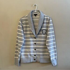 Tommy Hilfiger Gray & White Striped Button-Up Cardigan w Collegiate Patch – LRG